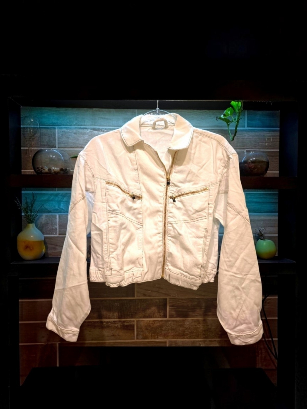 Free People Waterfall Baggy Denim Jacket Cream NWT